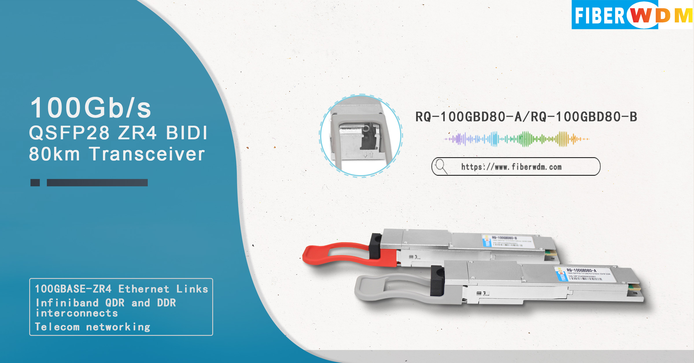 Transceptor 100G de fibra única 80km